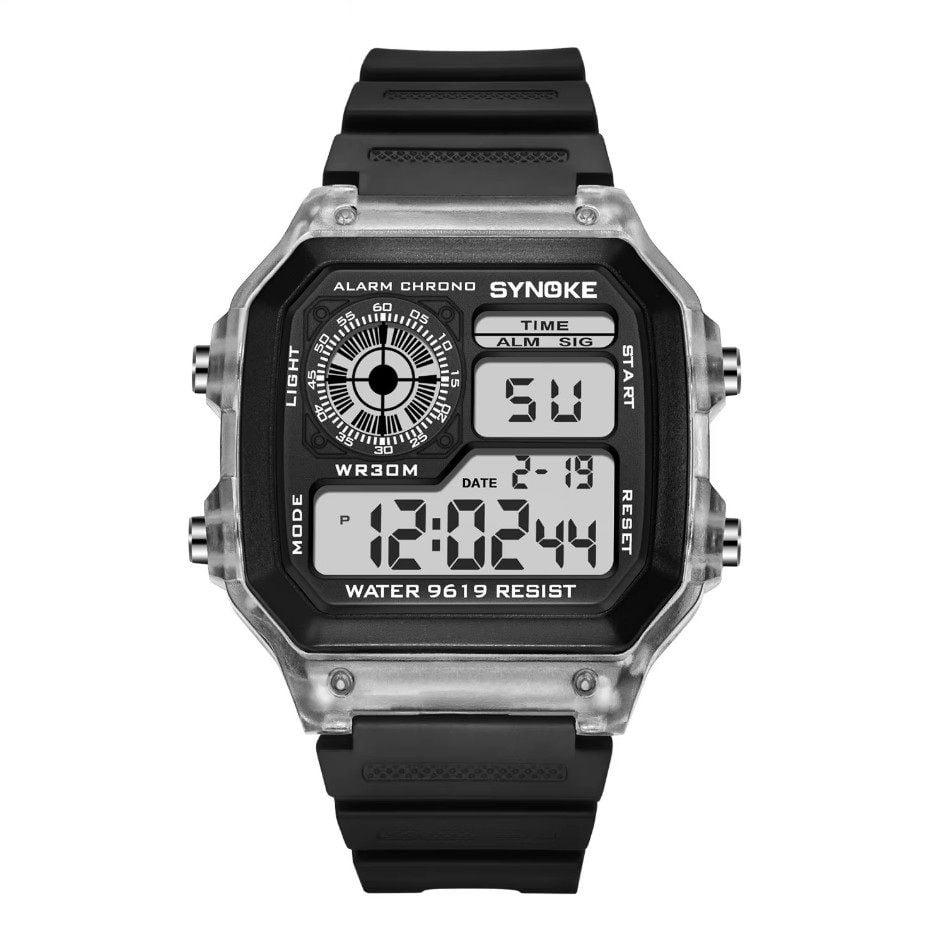 Ceas Electronic pentru Activitati Sportive, Digital, Rezistent Apa, Curea Flexibila, Negru/Transparent Engros