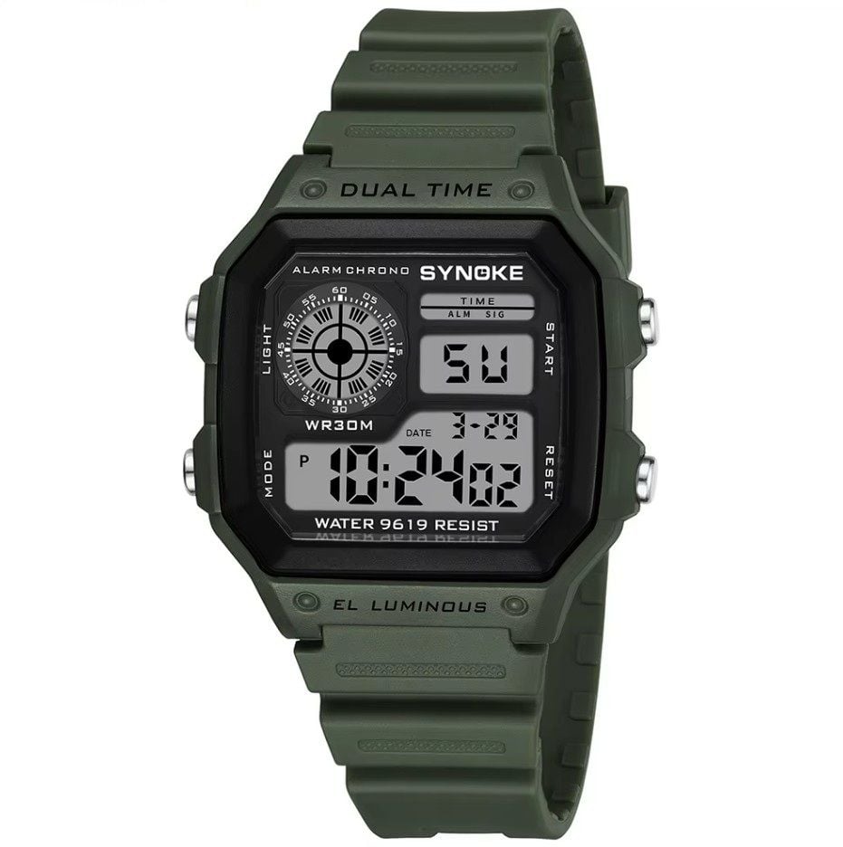 Ceas Electronic pentru Activitati Sportive, Digital, Rezistent Apa, Curea Flexibila, Verde Engros