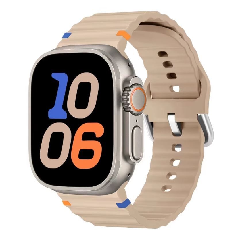 Curea Ocean Wave Ajustabila pentru Apple Watch, Silicon, Sport, Crem - 44/45/46/49 mm Engros