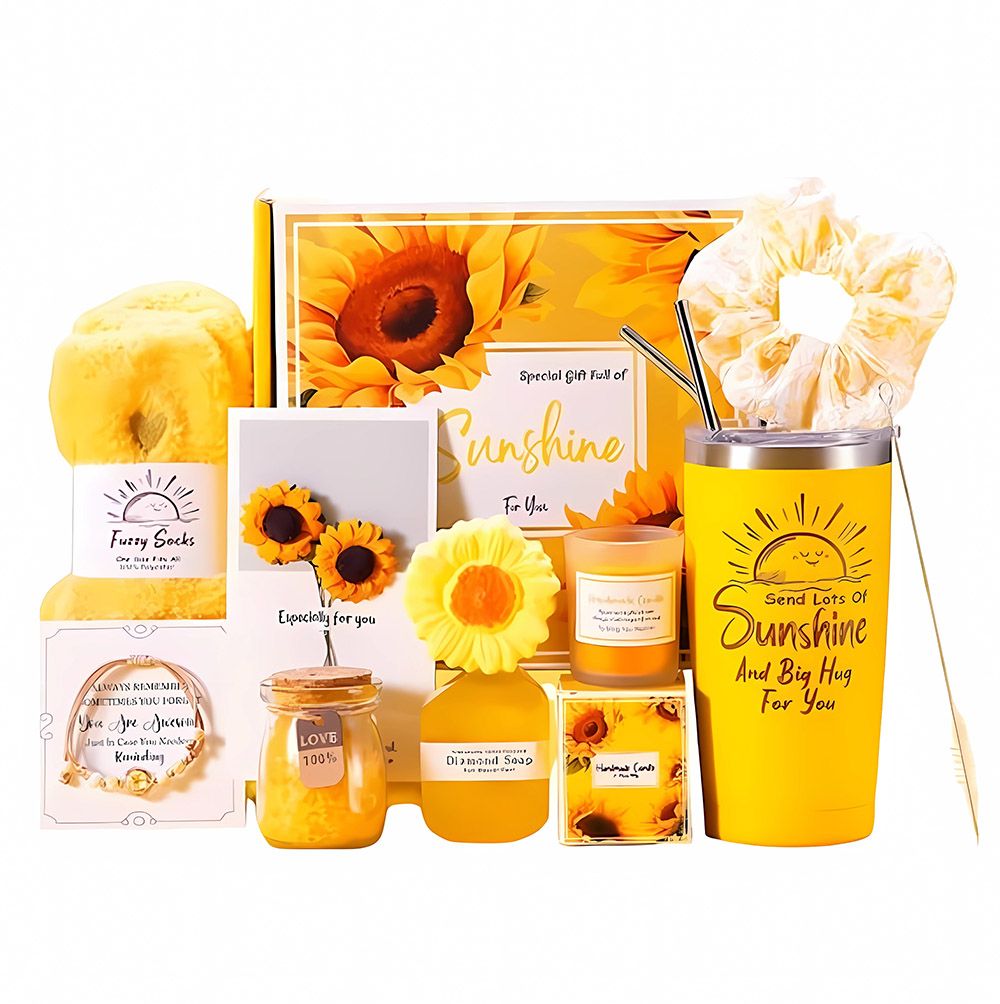 Cutie Cadou, „Sunshine”, Set Relaxare Femei, 11 Articole Insorite, Accesorii Relaxare, Galben Engros