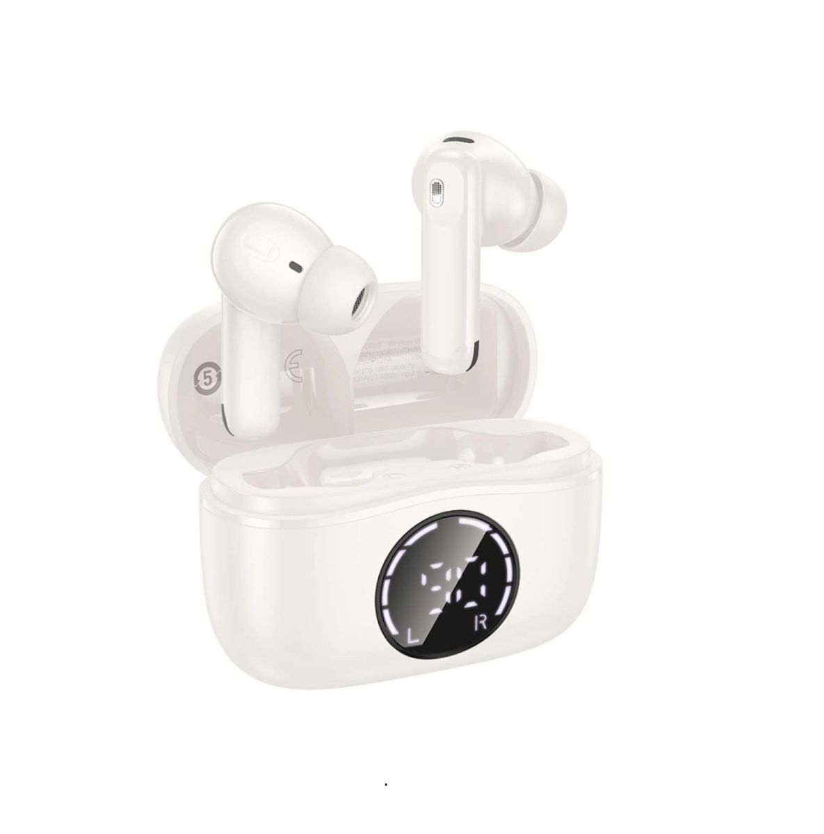 Hoco EQ22, TWS Bluetooth, ANC+ENC, Autonomie 7h, Display Digital, Alb Crem Engros