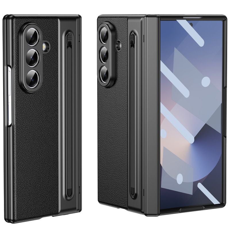 Husa cu Pix si Folie inclusa pentru Samsung Z Fold7, Antisoc, Leather look, Negru Engros