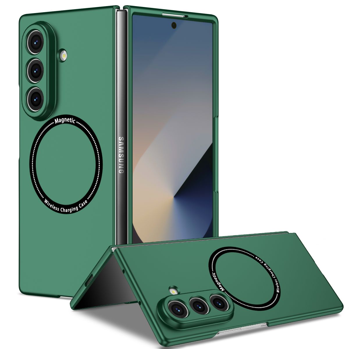 Husa Magsafe Antisoc pentru Samsung Z Fold7, Incarcare wireless, Protectie full, Verde inchis Engros