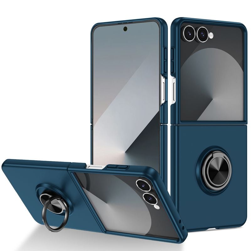 Husa cu Inel Rotativ metalic pentru Samsung  Z Flip7, Protectie antisoc, Bleumarin Engros