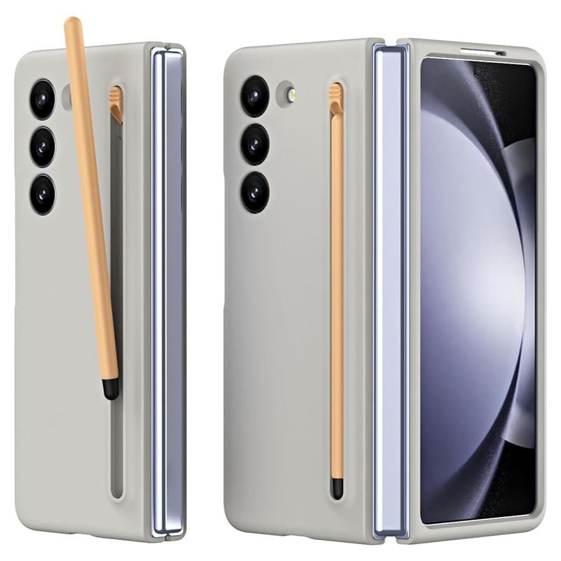 Husa Slim cu Pix inclus pentru Samsung Galaxy Z Fold 5, Protectie antisoc, Gri deschis Engros