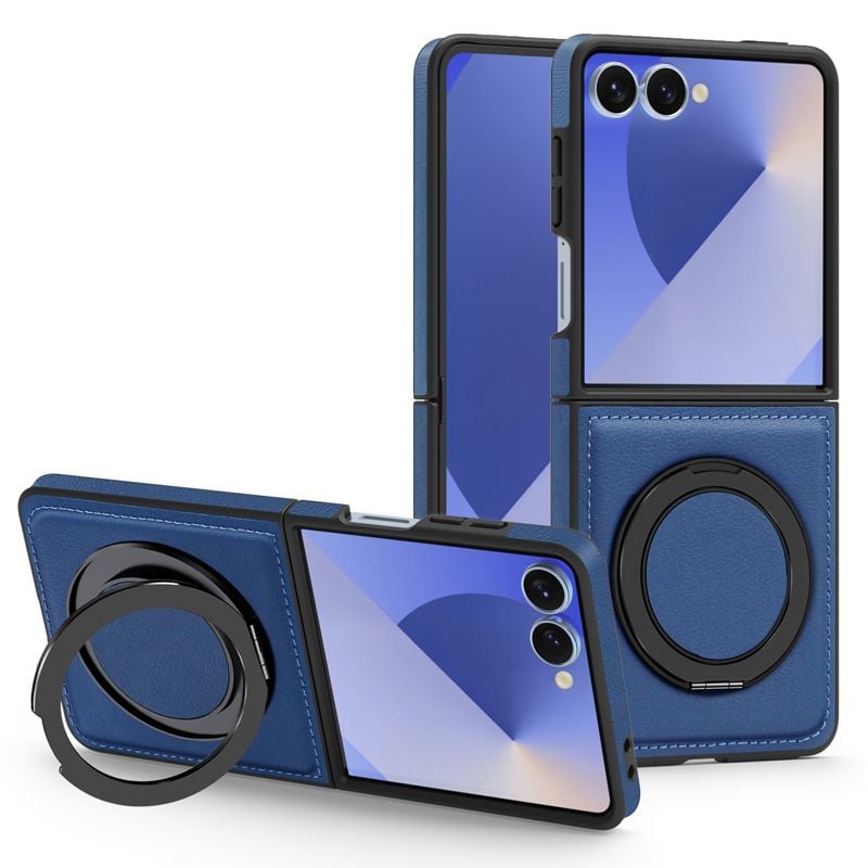 Husa Soft Hold MagSafe cu Inel rotativ pentru Samsung Z Flip7, Antisoc, Leather look, Albastru Engros