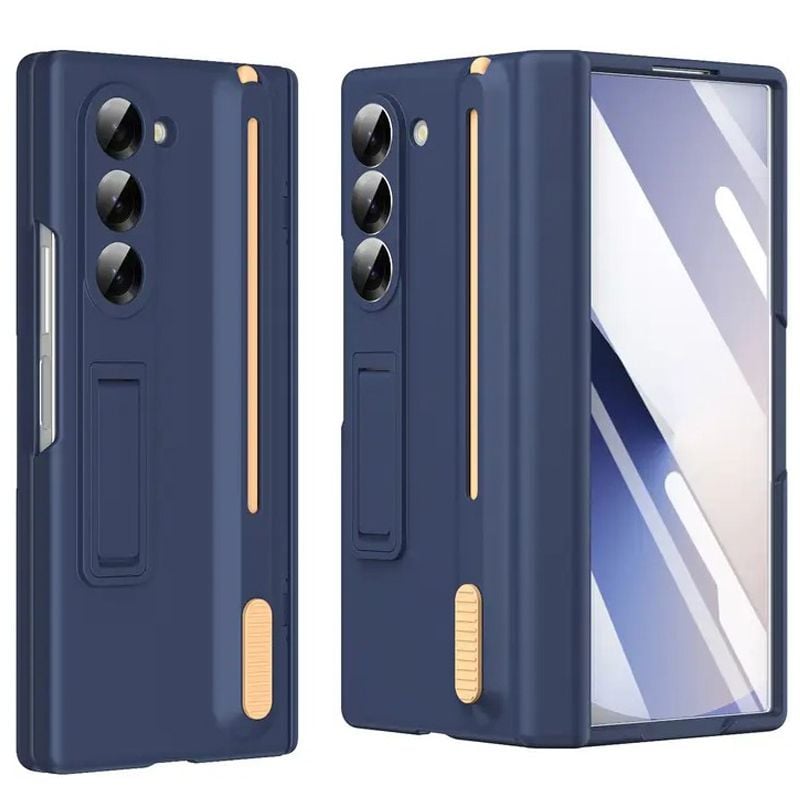 Husa Suport tija, Pix si Folie incluse, Pentru Samsung Galaxy Z Fold7, Protectie antisoc, Albastru inchis Engros