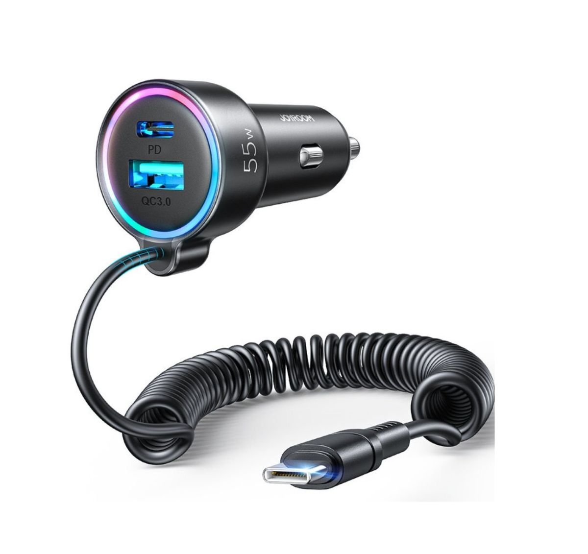 Încărcător Auto Joyroom, 55W, 3-in-1, Cablu Type-C Inclus, LED, Negru Engros