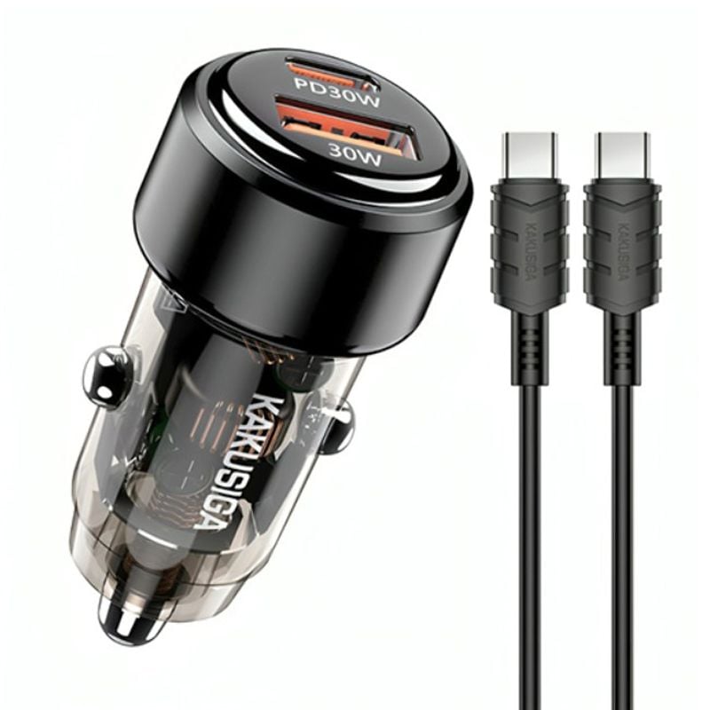 Incarcator auto + cablu Type-C, Porturi Type-C si USB, Incarcare rapida 60W, Negru KSC-1176 Engros