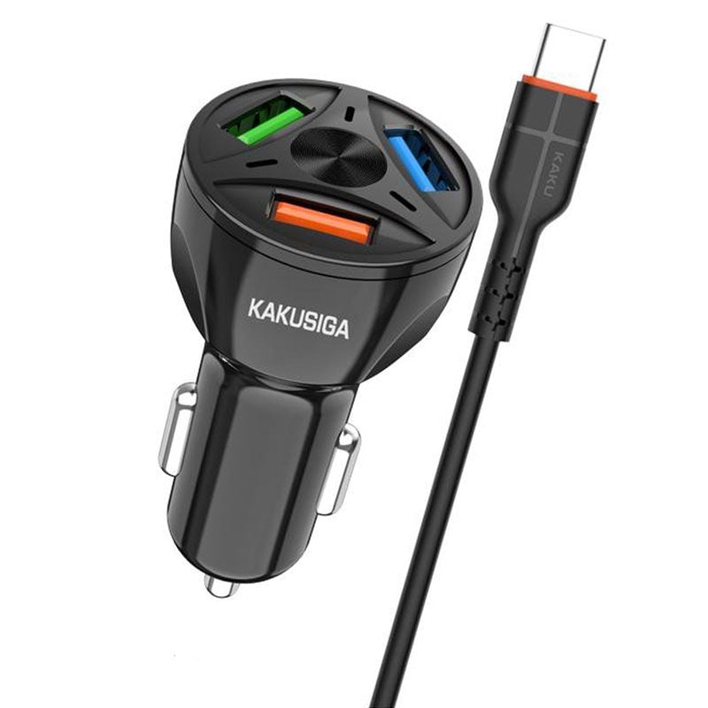 Set Adaptor auto KSC-493 cu Cablu Type-C, 3 x USB, Incarcare rapida 20W, Negru Engros