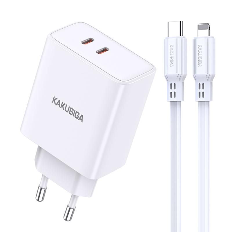 Set Incarcator pentru iPhone cu Cablu Lightning, 1M, Putere 40W, KSC-923, Alb Engros