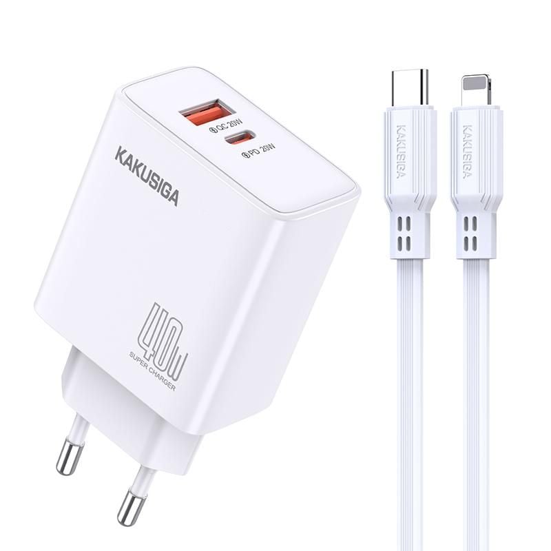Pachet Adaptor KSC-937 cu Cablu Lightning 1M, Compatibil iPhone, Putere 40W, Alb Engros