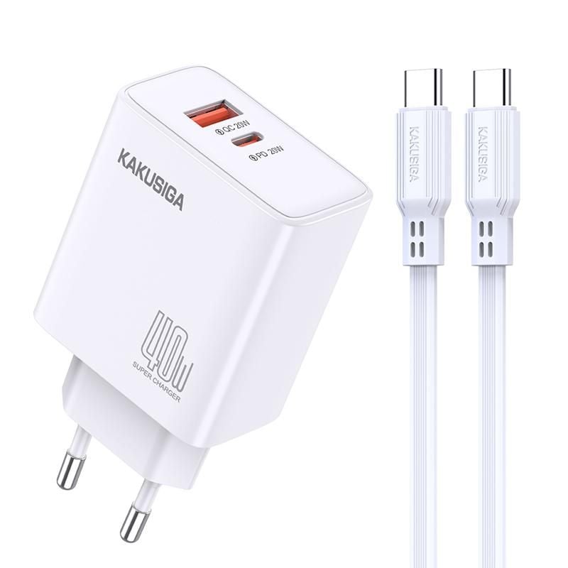Incarcator 40W pentru iPhone 17/iPhone 17 Pro Max + Cablu Type-C 1m, USB-A/USB-C, KSC-937, Alb Engros