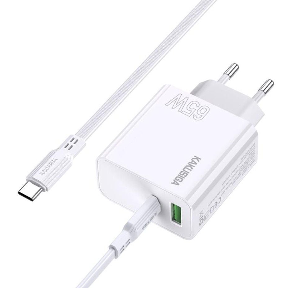 Incarcator rapid, Model KSC‑935, Cablu Type C, PD65W, USB‑C & USB‑A, Alb Engros