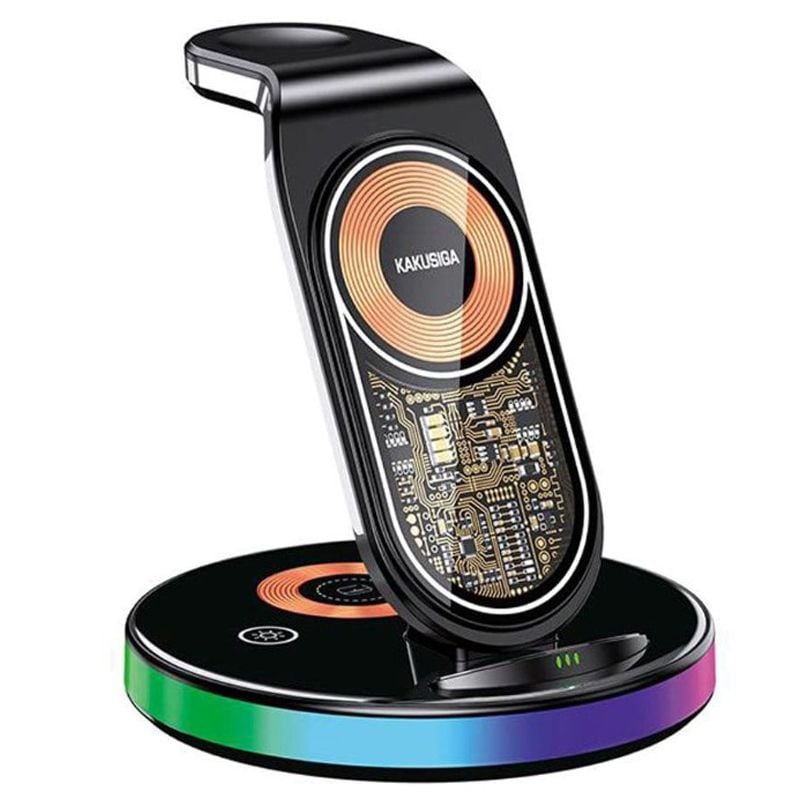Suport Incarcator 3 in 1, KSC-1153, Magsafe, Incarcare rapida 15W, Negru Engros