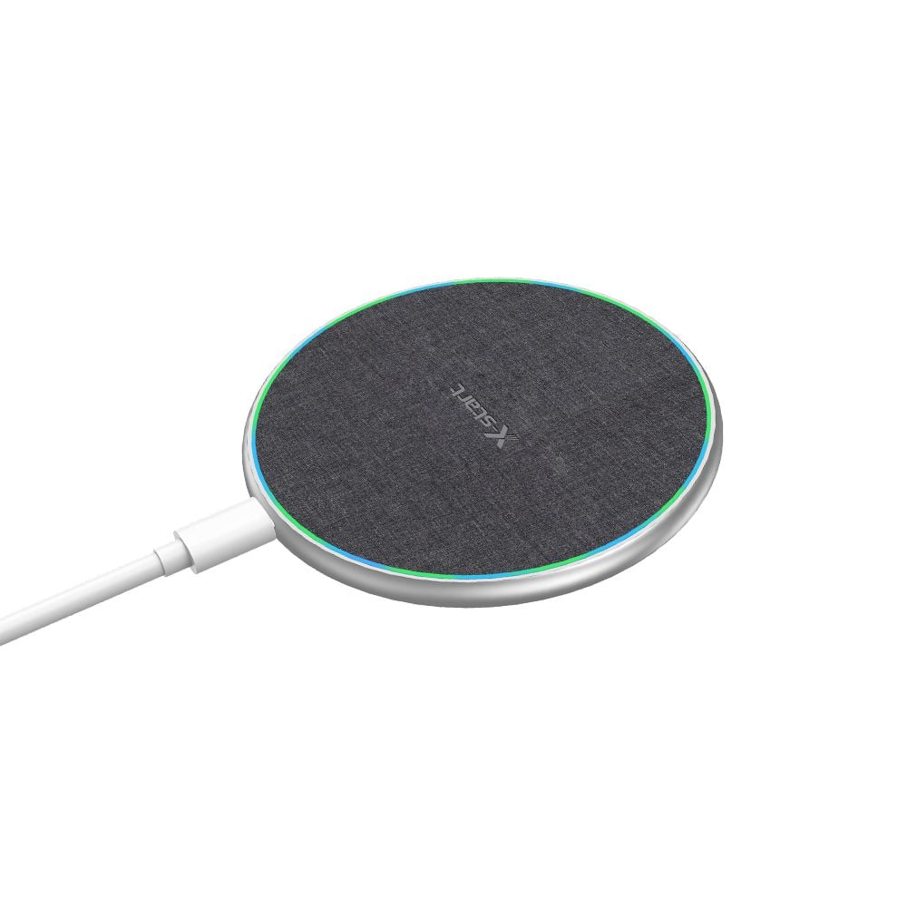 Încărcător Wireless X‑start CDQ101, 15W, Design Textil Premium, Compatibil Fast Charging, Rotund, Negru/Gri Engros