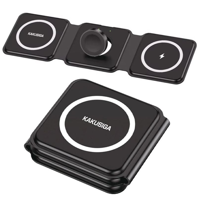 Incarcator Pliabil 3 in 1, KSC-1359, Incarcare Wireless 15W, MagSafe, Negru Engros