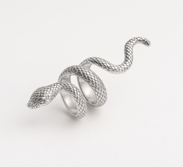 Inel Sarpe Argintiu Spiralat, Model Statement Reglabil, Textura 3D Engros
