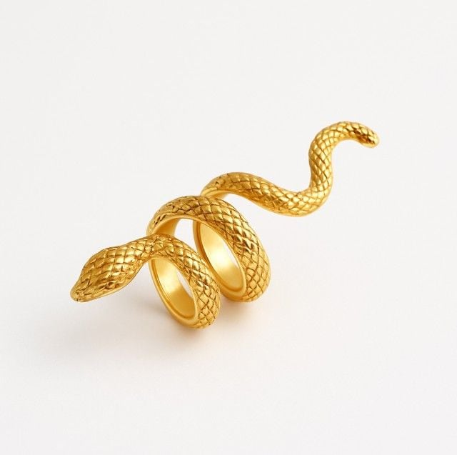 Inel Sarpe Auriu Spiralat, Model Statement Reglabil, Textura 3D Engros
