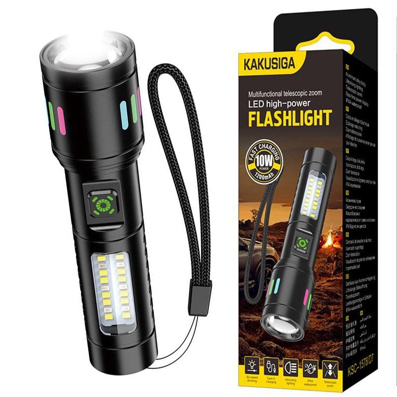 Lanterna KSC-1578, Baterie 1200mAh, 6 Moduri de iluminare, Incarcare solara, Negru Engros