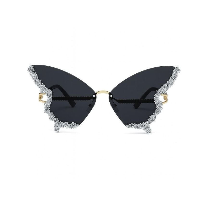 Ochelari Glamour Fluture, Cristale Multicolore, Festival Fashion, Protectie UV400, Negru Engros