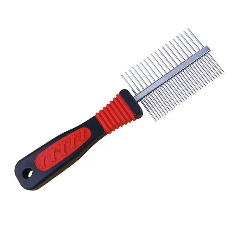Pieptan animale, Dinti metalici pe 2 Parti, Maner ergonomic, Rosu-negru Engros