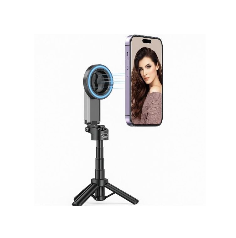 Selfie Stick 4 în 1 cu Trepied, Rotire și Telecomandă Bluetooth, XO SS22, Negru Engros