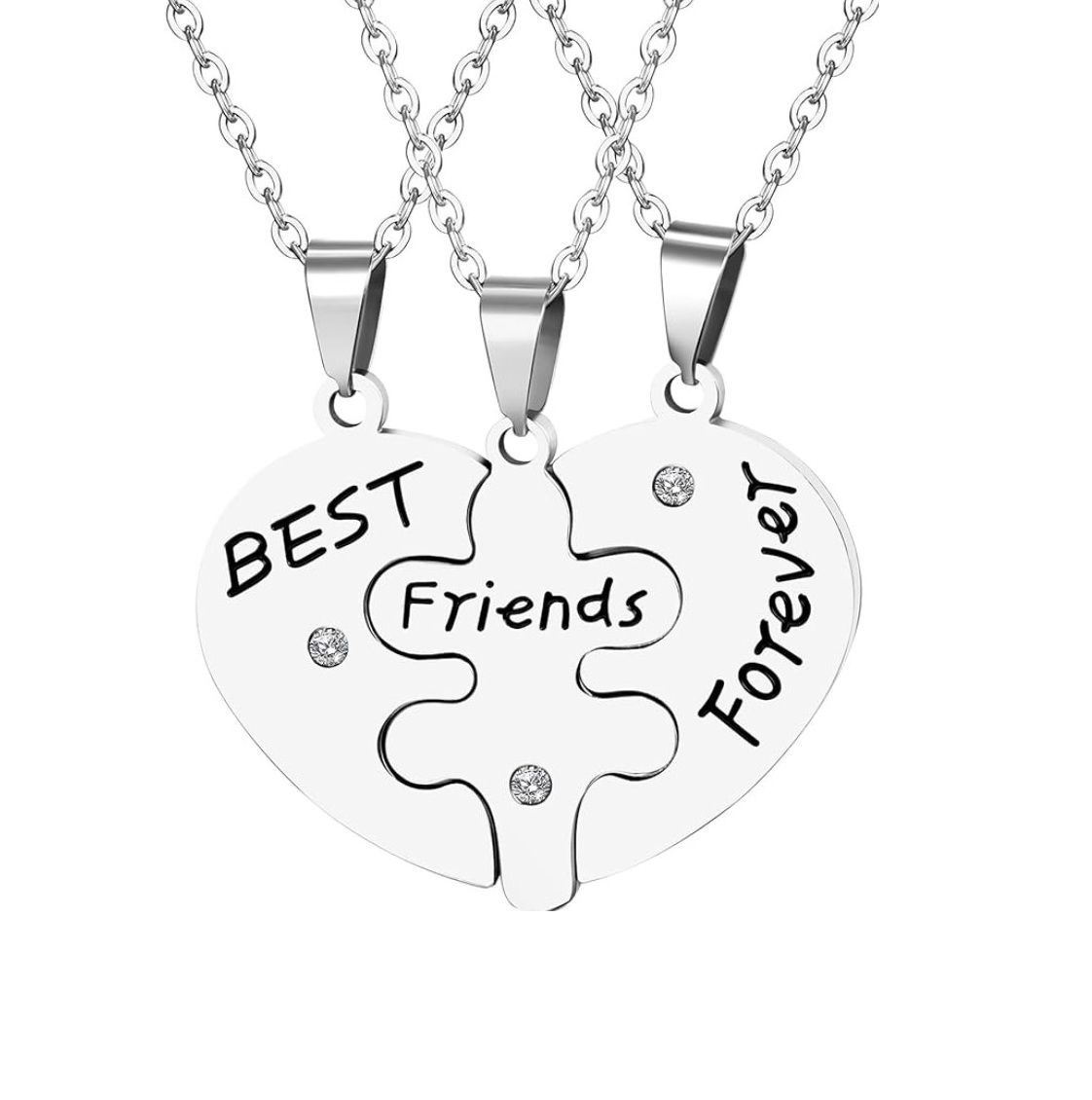 Set Coliere Prietene, Best Friends Forever, Inima Cu Trei Piese, 3 Lantisoare, Argintiu Engros