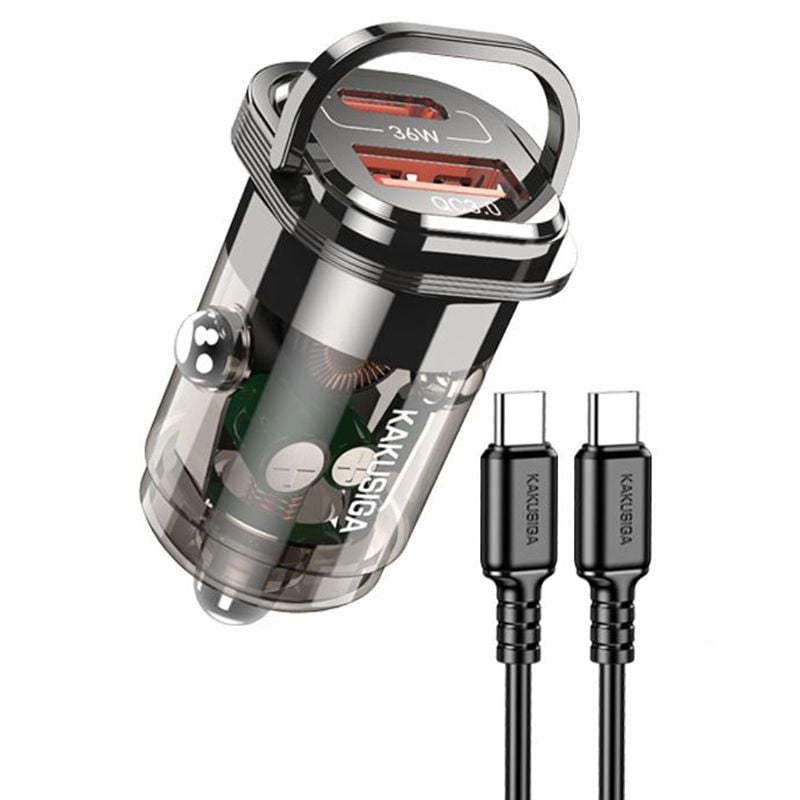 Set Adaptor auto KSC-1193 cu Cablu Type-C, Incarcare rapida 36W, Negru Engros