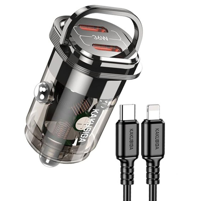 Set Adaptor auto KSC-1195 cu Cablu Lightning, Incarcare rapida 36W, Negru Engros