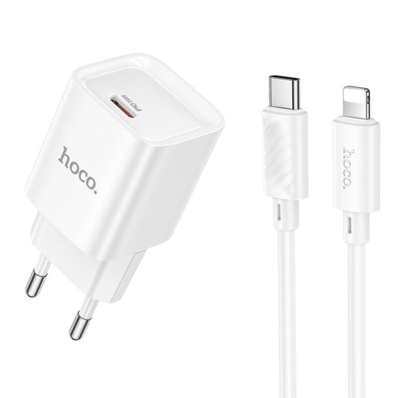 Set Adaptor Hoco C146A si Cablu Lightning 1M, Incarcare rapida PD20W, Port USB-C, Alb Engros