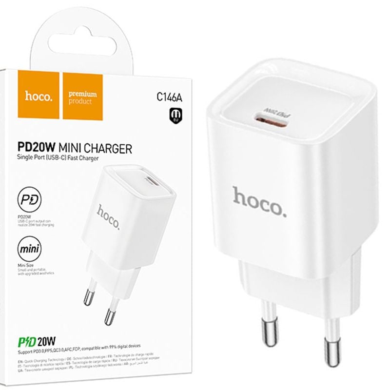 Adaptor Retea Hoco C146A, Incarcare rapida PD20W, Port USB-C, Alb Engros