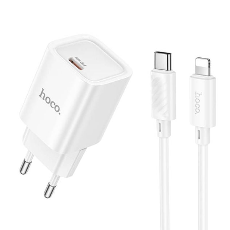 Set Adaptor Hoco C148A si Cablu Type-C 1M, Incarcare rapida PD30W, Port USB-C, Alb Engros