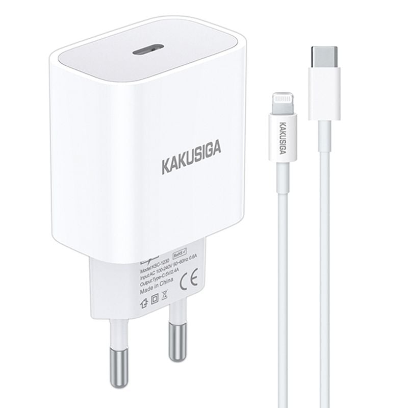 Set Adaptor KSC-1231 cu Cablu Lightning 1M, Incarcare rapida 2.4A, Port USB-C, Alb Engros