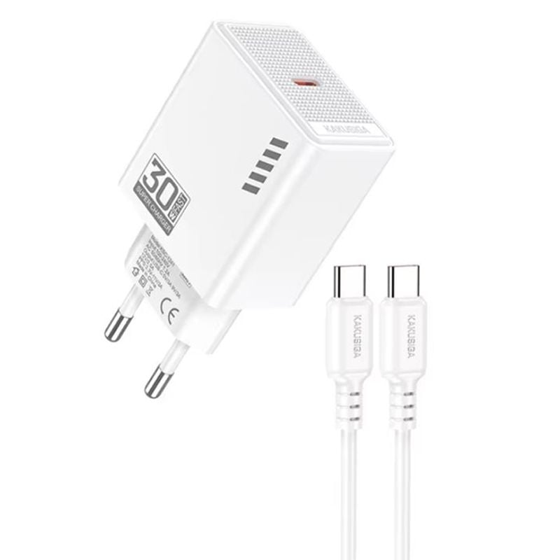 Pachet Incarcator KSC-1242 cu Cablu Type-C 1M, Compatibil iPhone 15/16 si Android, Putere 30W, Alb Engros