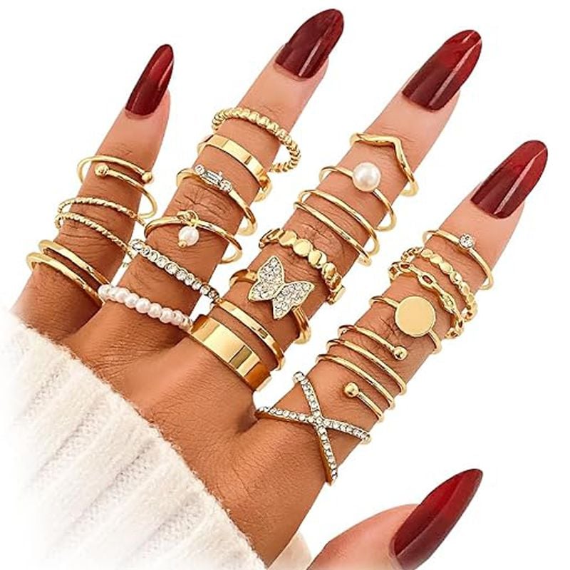 Set 23 inele Crystal butterfly, pentru Femei, Aspect Fashion, Stainless-steel, Auriu Engros