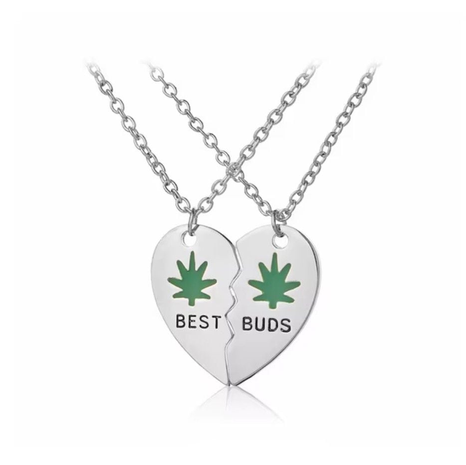 Set Lantisoare Prietenie, Inima Best Buds Cu Frunza, 2 Coliere, Argintiu Engros