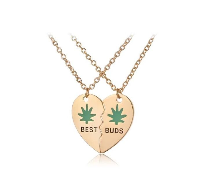 Set Lantisoare Prietenie, Inima Best Buds Cu Frunza, 2 Coliere, Auriu Engros