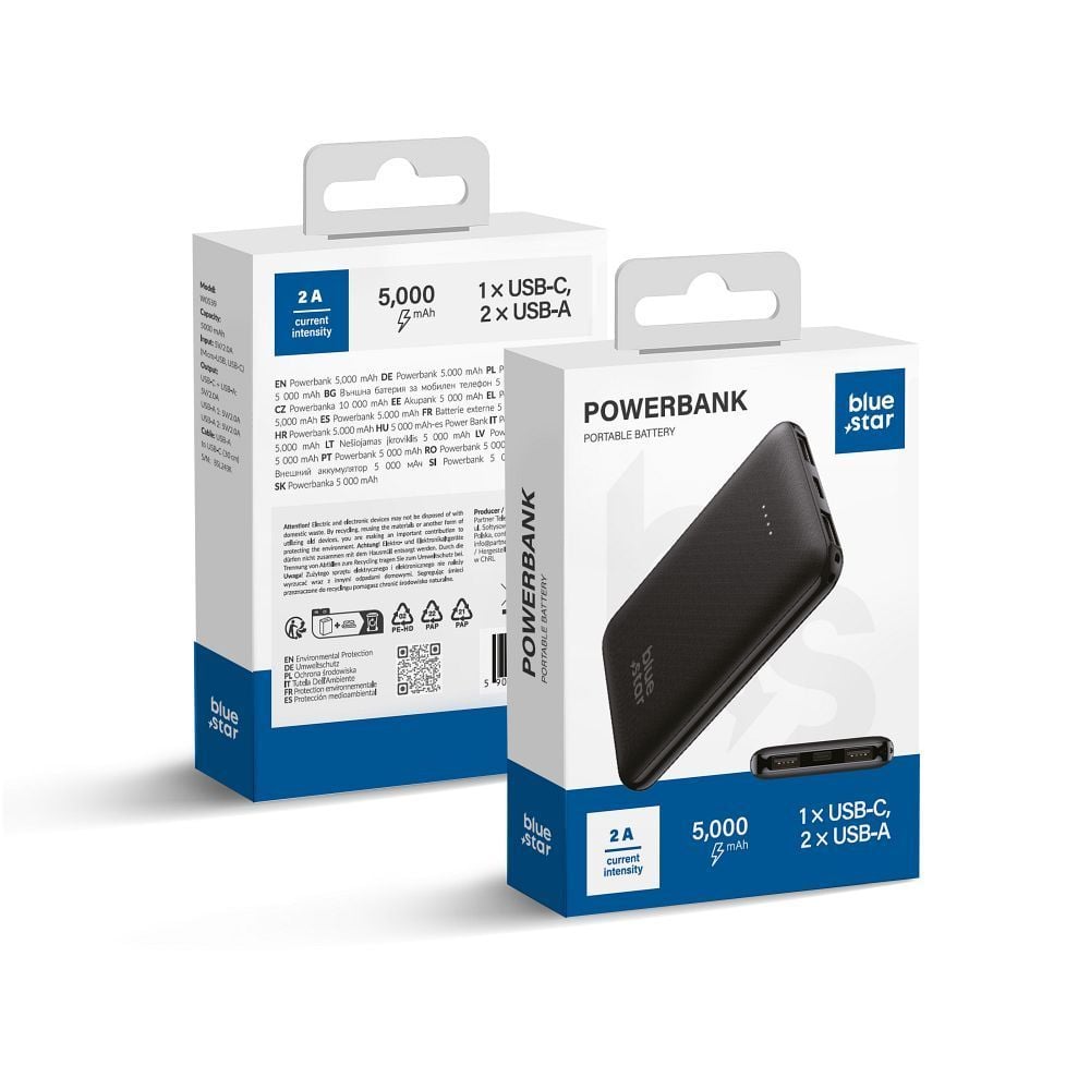 Baterie Externa Super Portabila, Usoara si Subtire, 5000 Mah, 2A, Blue Star W0539, Negru Engros