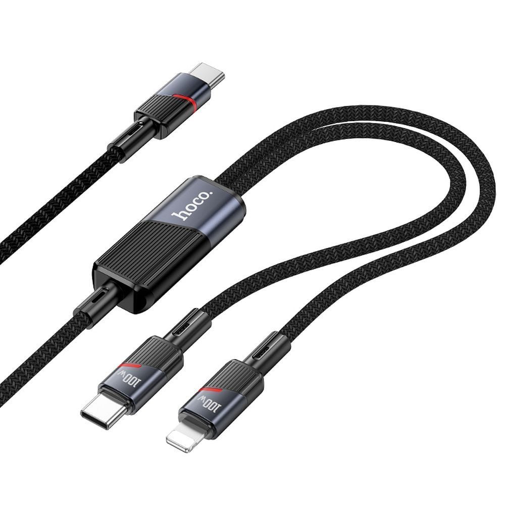 Cablu Hoco 2in1, Type-C La Type-C si Lightning, 5A, 100w, U139, 1.2 M, Negru Engros