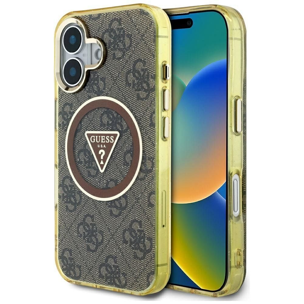 Husa Guess pentru iPhone 16 cu Magsafe, GUHMP16SHG4PRTGW, IML Metal Glitter, Maro Engros
