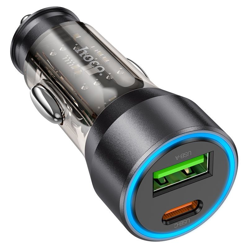 Adaptor Auto Duo Charge, Incarcare rapida 43W, Hoco NZ12A, Port USB si Type-C, Negru Engros