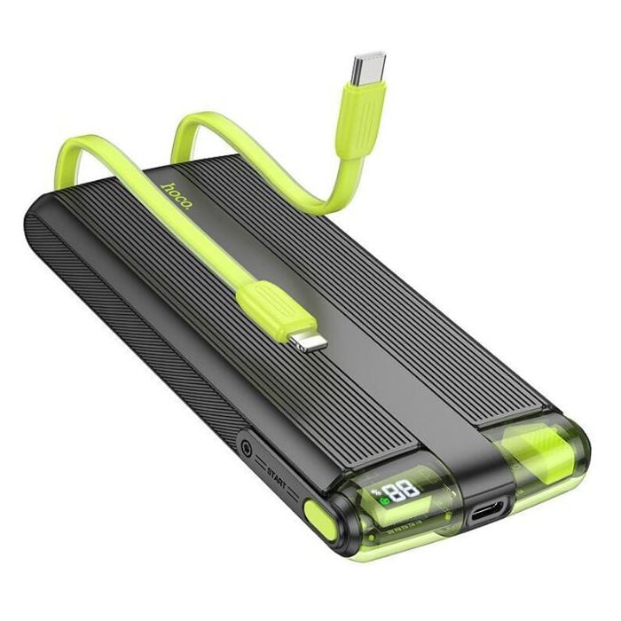 Baterie externa cu Cabluri integrate, Hoco J127A, Type-C + Lightning, Powerbank 10.000mAh, Negru Engros