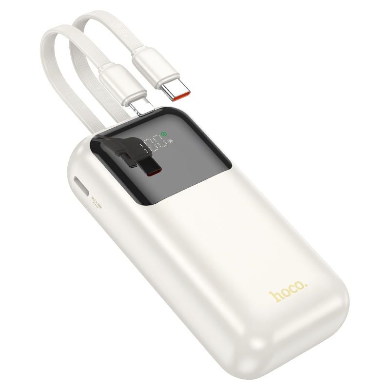 Baterie Hoco Q25, Powerbank 10.000mAh, Cabluri integrate Type-C + Lightning, Bej Engros