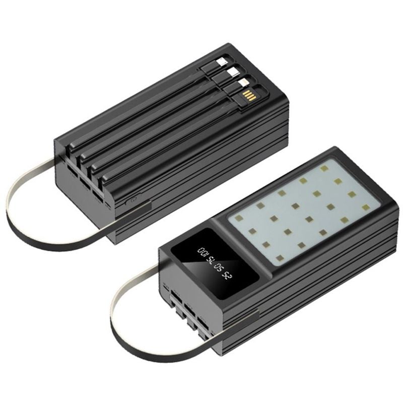 Baterie Maxcell PJ0099, Multiport si Cabluri integrate, Capacitate 100.000mAh, Lanterna 24 Led-uri, Negru Engros