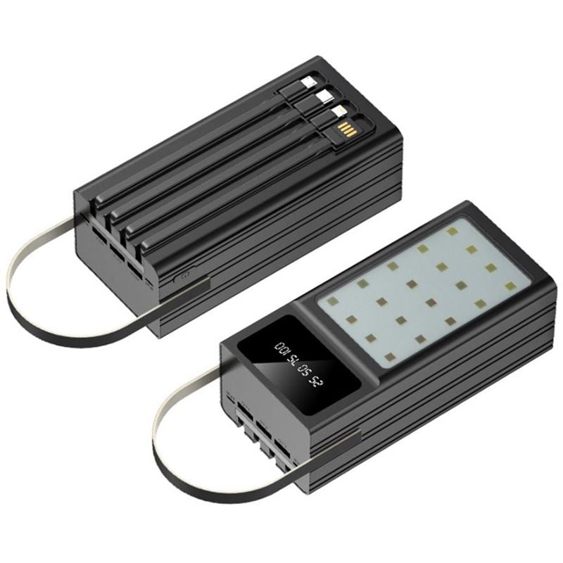 Baterie Maxcell PJ0101, Multiport USB, Cabluri integrate, Capacitate 60.000mAh, Lanterna 24 Led-uri, Negru Engros