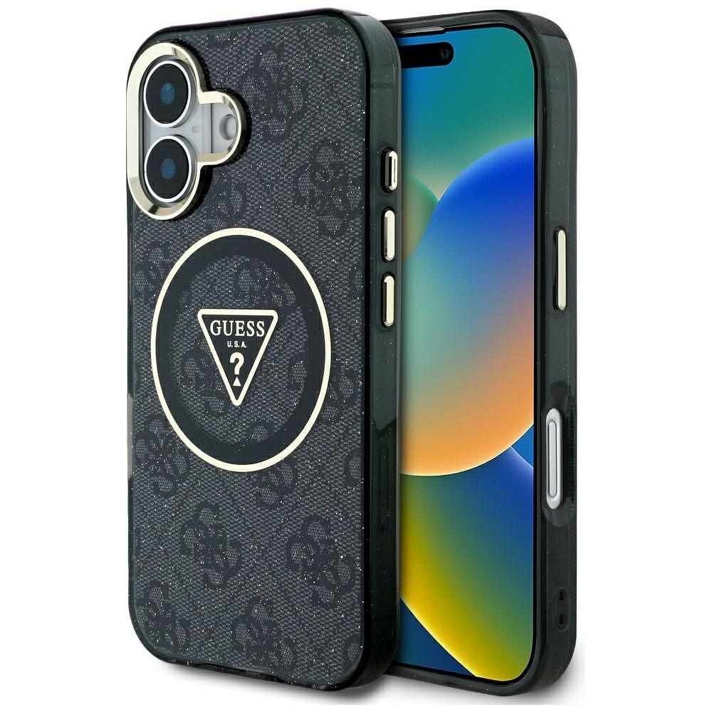 Husa Guess pentru iPhone 16 cu Magsafe, GUHMP16SHG4PRTGK, IML Metal Glitter, Negru Engros