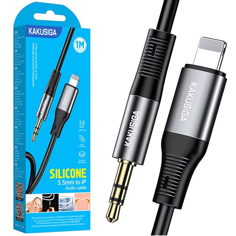 Cablu audio KSC-891, Lightning la Jack 3.5mm, Lungime 1M, Silicon, Negru Engros