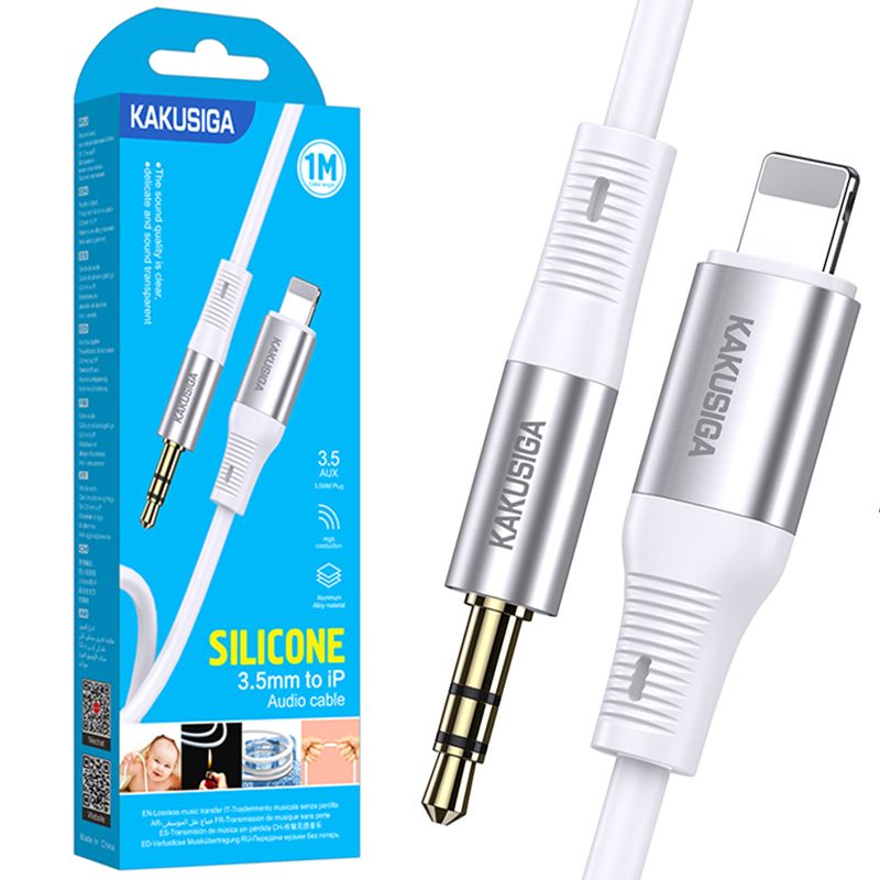 Cablu audio KSC-891, Lightning la Jack 3.5mm, Lungime 1M, Silicon, Alb Engros