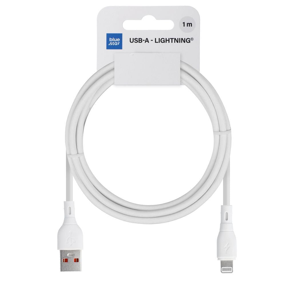 Cablu de incarcare USB A la Lightning, 2.4A, BlueStar PJ68-24-2.4, 1m, Alb Engros